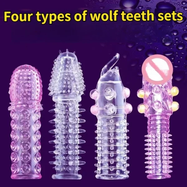 Wolf Tooth condoms, 1 set of 4 different shapes,dynamic large particles, longer and thicker, fast desensitization, conquer your girlfriend, double the pleasure, reusable! Fun adult sex products：圖片 2
