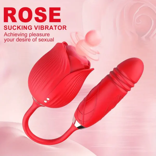 Rose Toy female sucking vibrator, 3-in-1 clitoral stimulator, with tongue licking, pushing and G-spot functions, 10 insertion and vibration modes. Suitable for female egg insertion and jumping, masturbation nipple massage female sex toys with clitoris, wo：圖片 2