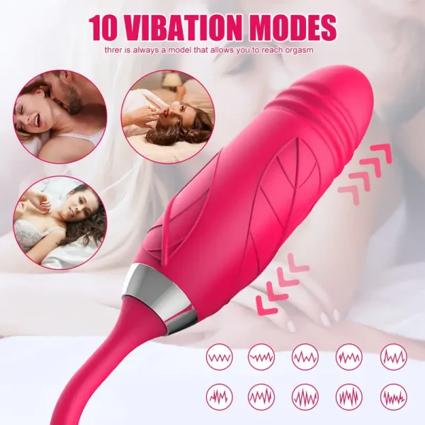 Rose Toy female sucking vibrator, 3-in-1 clitoral stimulator, with tongue licking, pushing and G-spot functions, 10 insertion and vibration modes. Suitable for female egg insertion and jumping, masturbation nipple massage female sex toys with clitoris, wo：圖片 4