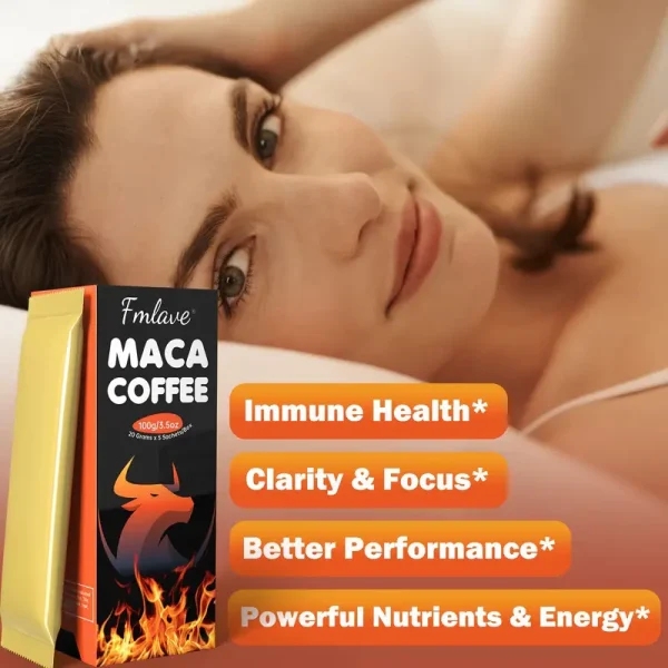 Men's Maca Energy Coffee, Cold Brew Arabica Coffee Bean Powder with Maca Root, Dandelion, Eastern Ginseng, Ginseng, Cordyceps sinensis, South African Golden Flower, Enhance Vitality, 3.5 oz, 5 Packages：圖片 4