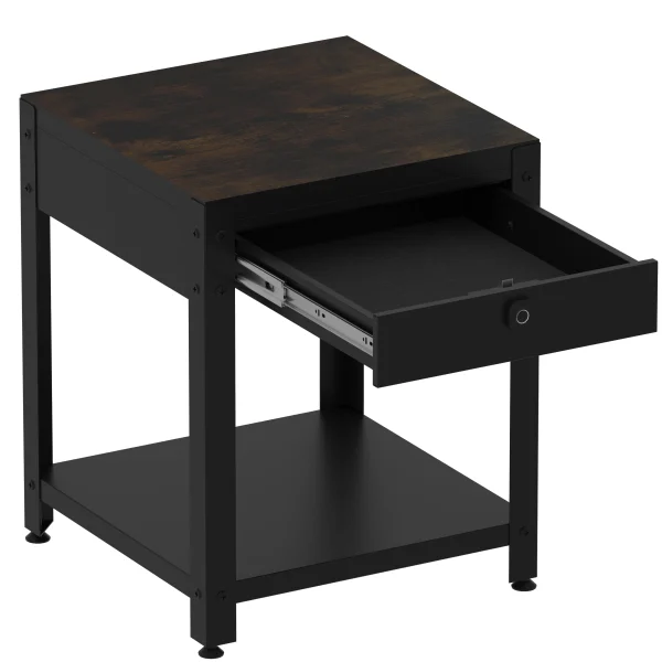 Square double layer coffee table with hidden compartment and fingerprint lock, end table, safe